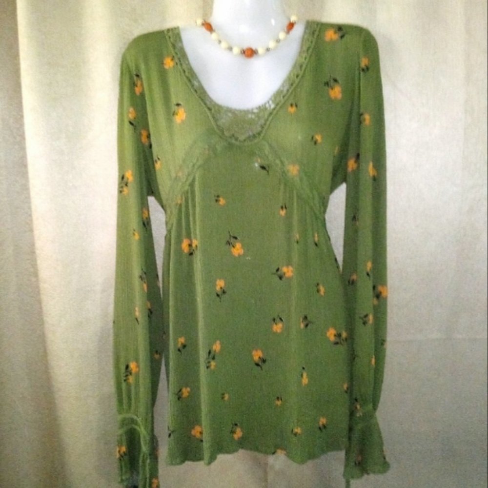 Lauren Conrad Floral Boho Peasant Top Size S